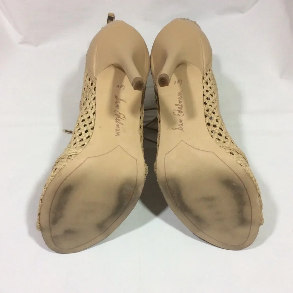 Sam Edelman Abbie Woven Heels Tan Strappy Exposed Back‎ Zip